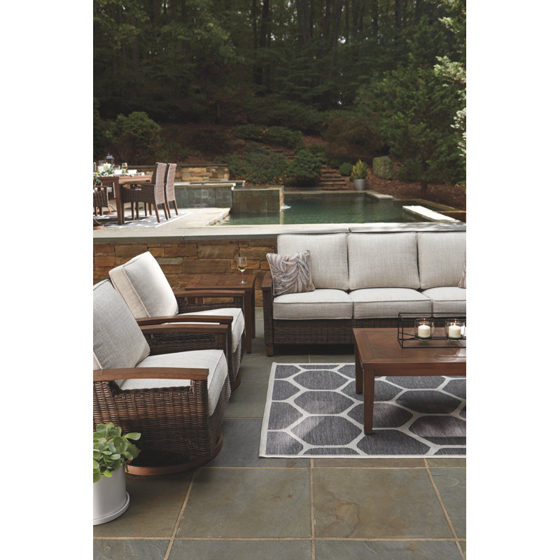 Highland Dunes Estill 84.38'' Wide Outdoor Wicker Patio Sofa with Cushions & Reviews Wayfair